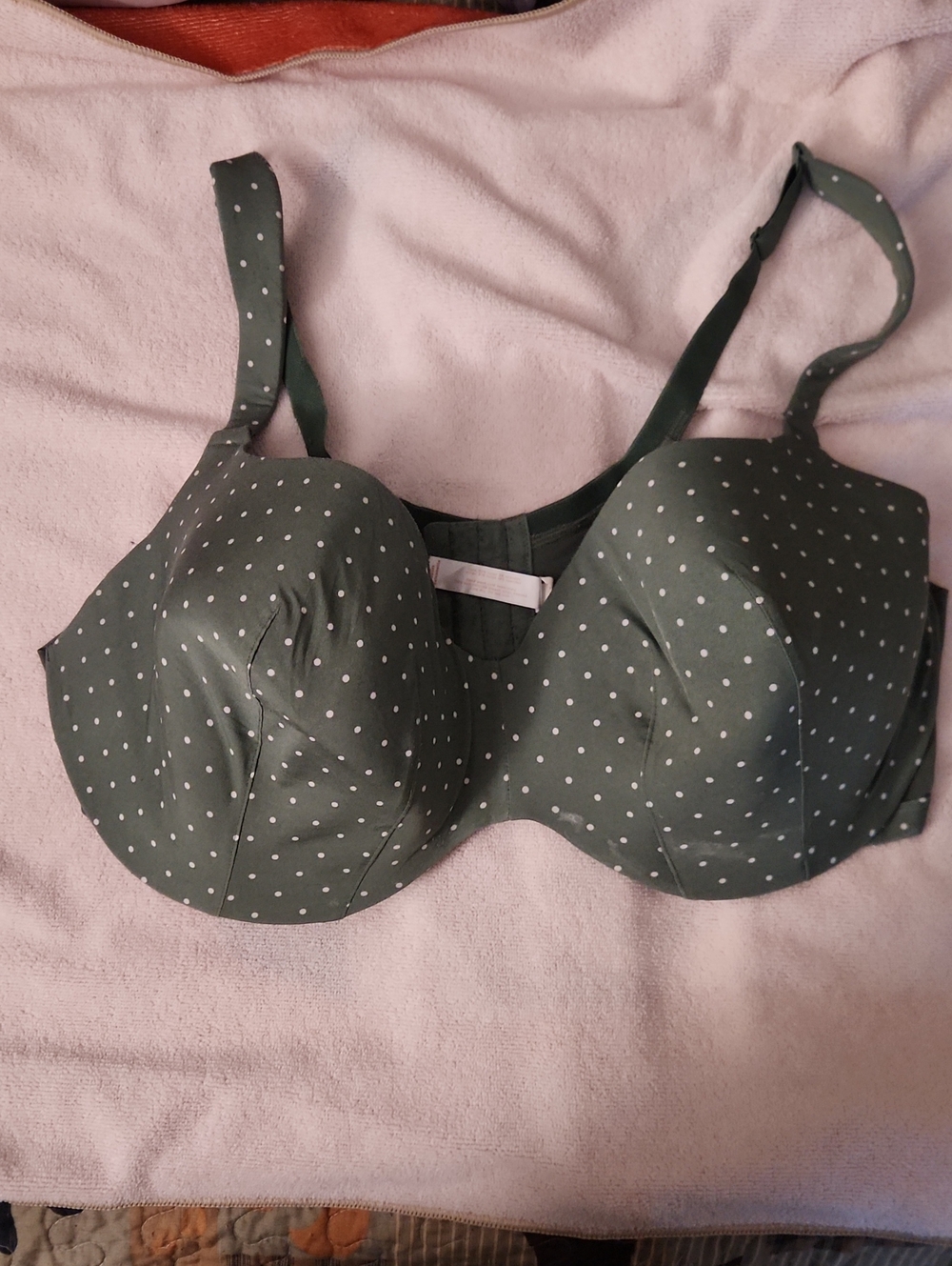 46F Cacique Olive Green Polka Dot Underwire Bra